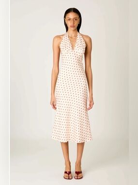 NIA The Brea Polka Dot Satin Halter Dress Size Large NWOT